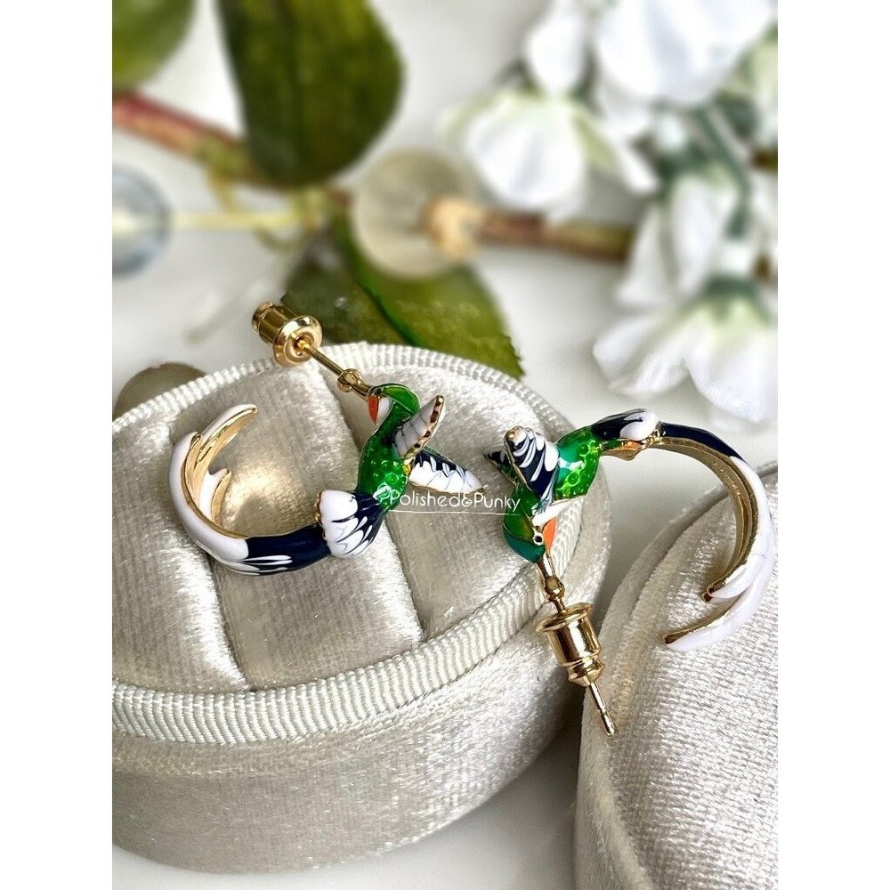 18kt Gold plated Hummingbird Earrings ~Bird Earrings ~  Hoop Earrings ~ in box